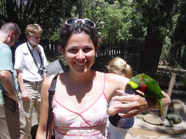 Mommy posing with a larakeet (1 hour before she cut all her hair off!)