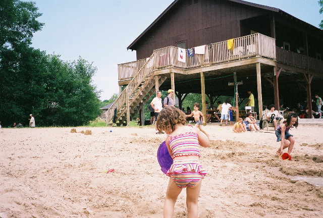 Pouring water on the sand.