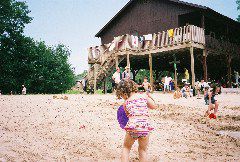 Pouring water on the sand.